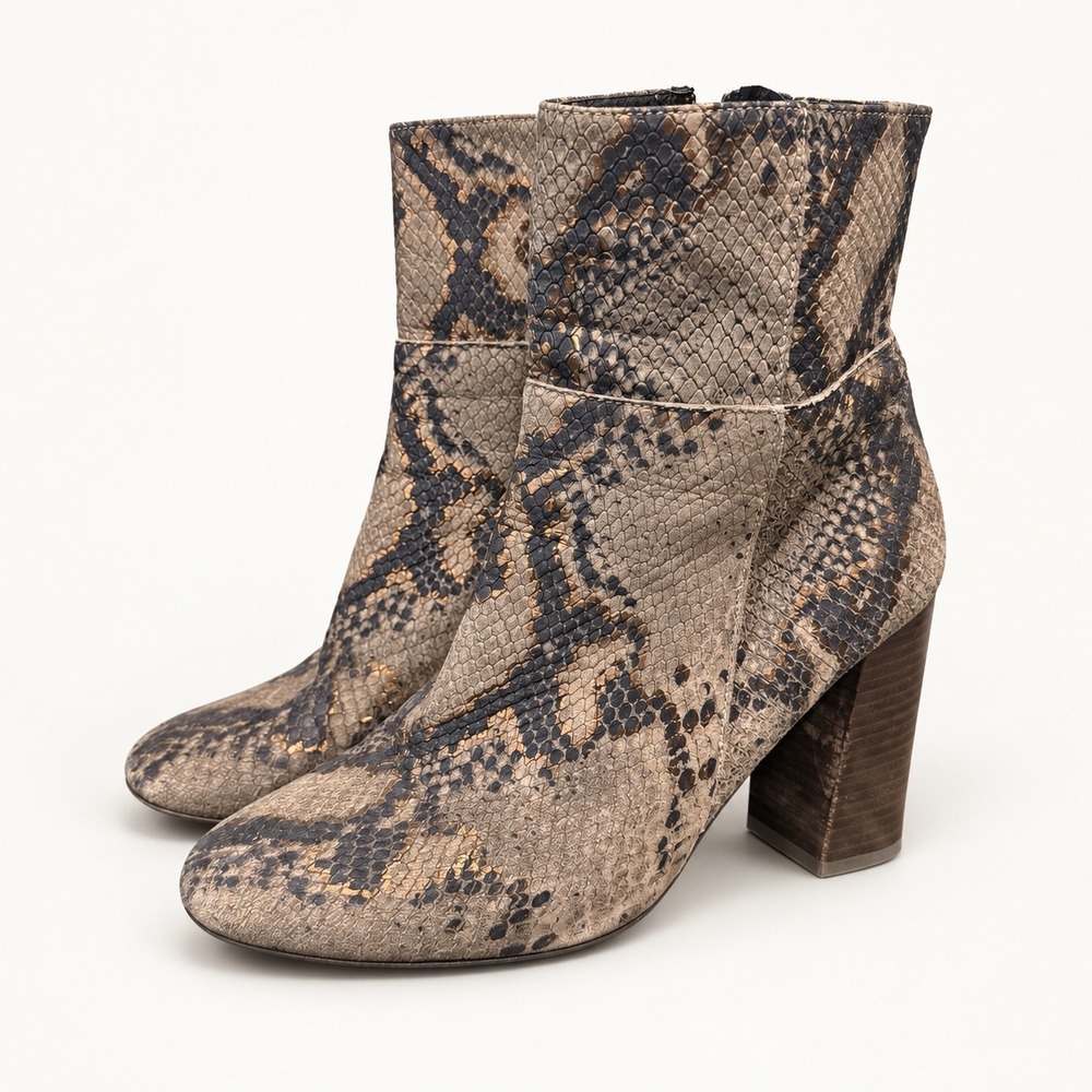 Free People 39 Nolita Ankle Booties Leather Snakeskin Print Block Heel Boho Luxe